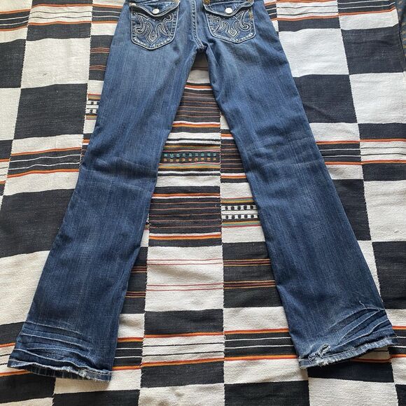 MEK Denim Jeans Womens 26/32 Blue Bootcut Oaxaca Flap Pockets.Stretch. Low Rise. - Picture 13 of 15